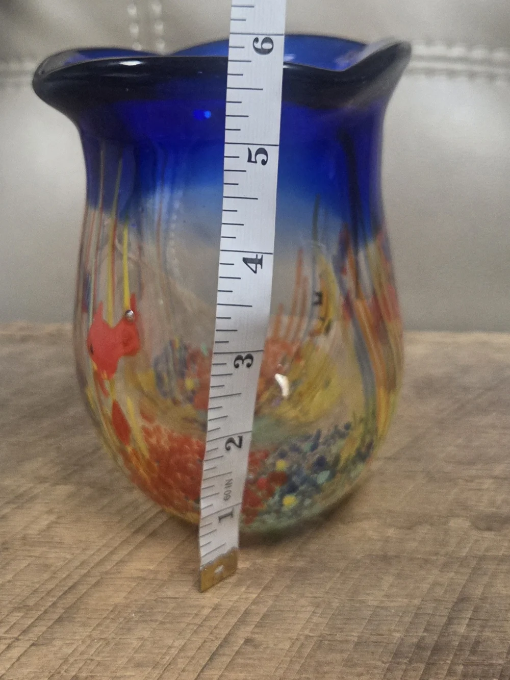 Vintage Murano Style Art Glass Blown Tropical Fish Aquarium Vase ~ B1N